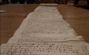 Rotolo dei rendiconti degli esecutori testamentari della regina Eleonora di Castiglia (morta nel 1290), consorte del re Edoardo I di Inghilterra, 1292 (The National Archives UK).